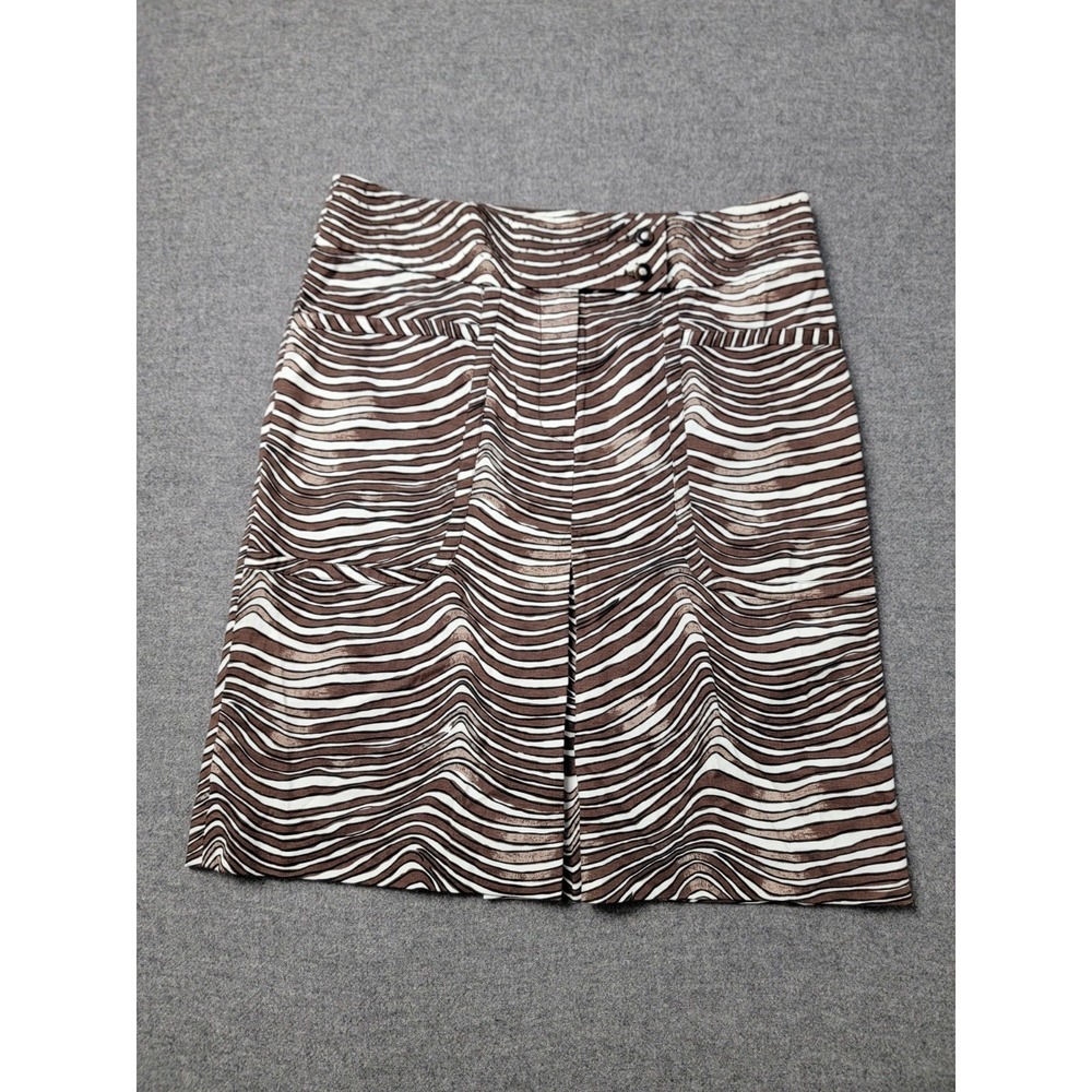 Tory Burch Women's Skirt Size 4 Brown White Zebra Print Cotton Stretch Mini‎